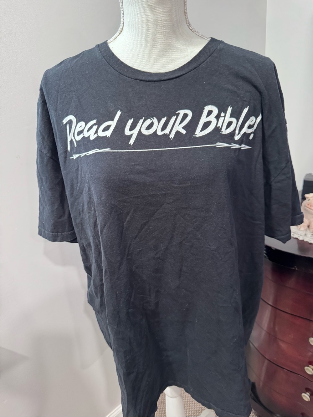 Gildan Black Short Sleeve Tee with White "Read Your Bible!" Graphic